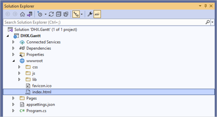 dhtmlxGantt with ASP.NET Core 创建项目第3步