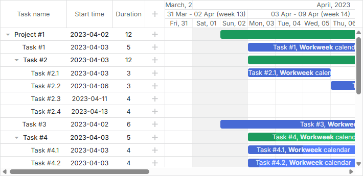 Working calendar for project