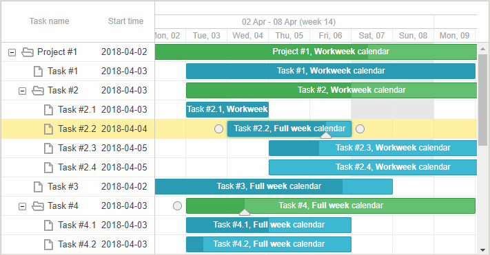 Arbeitskalender für Projekt