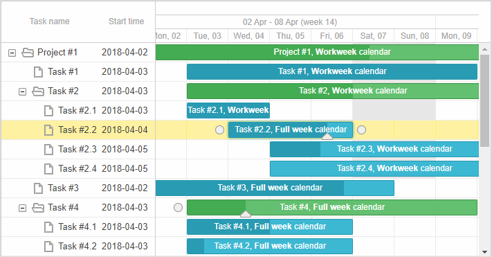 Working calendar for project