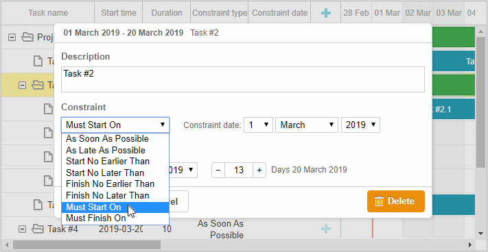 Inbuilt datepicker for constraints