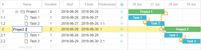 Inline grid editing
