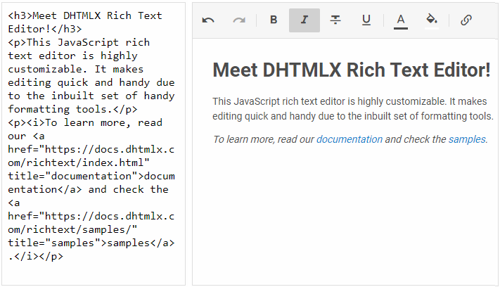 JavaScript/HTML Rich Text Editor - DHTMLX RichText