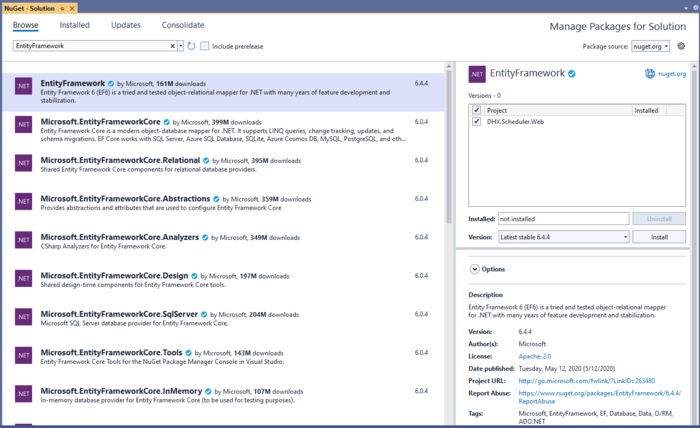 通过 NuGet 安装 Entity Framework