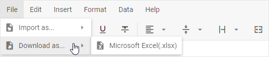 Export to Excel menu
