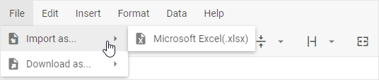 Import from Excel menu