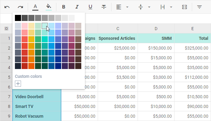 Spreadsheet Toolbar