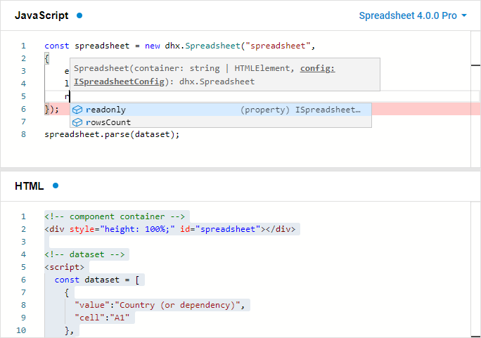 Поддержка TypeScript в DHTMLX Spreadsheet с проверкой типов и автодополнением в IDE