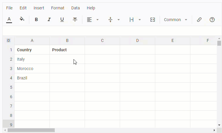 DHTMLX Spreadsheet Data validation dialog creating a drop-down list from a list of items