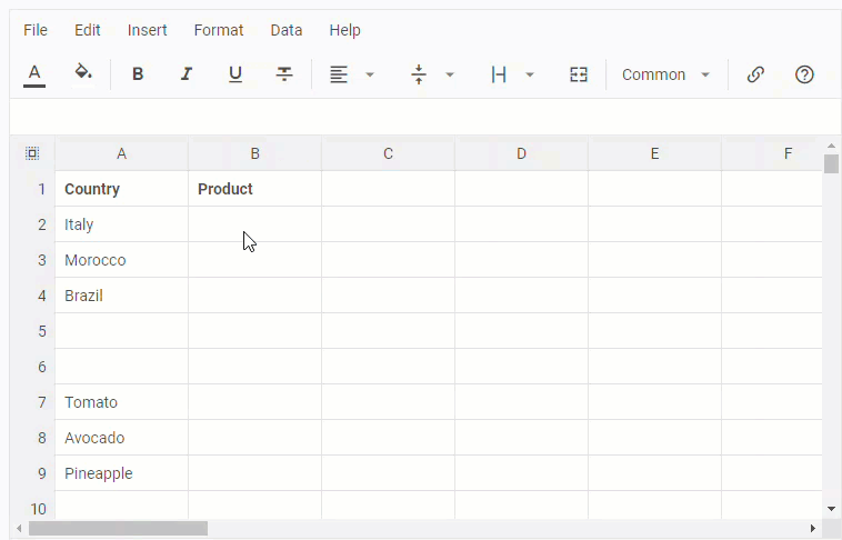 DHTMLX Spreadsheet Data validation dialog creating a drop-down list from a cell range