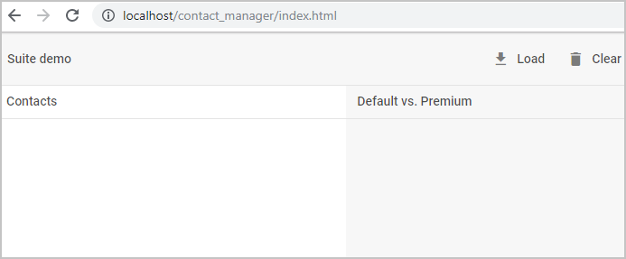 Toolbar with Load and Clear buttons attached above empty grid and chart cells in DHTMLX Suite